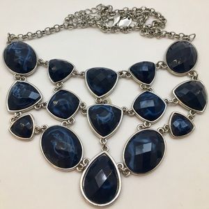 Blue black swirl bib necklace